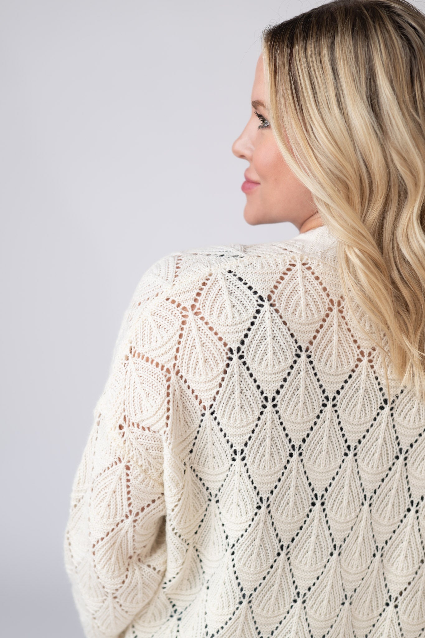 Michelle Mae Open Knit Cardigan - Ivory