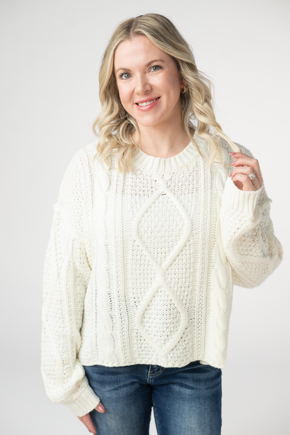 Michelle Mae Cable Knit Sweater - Ivory