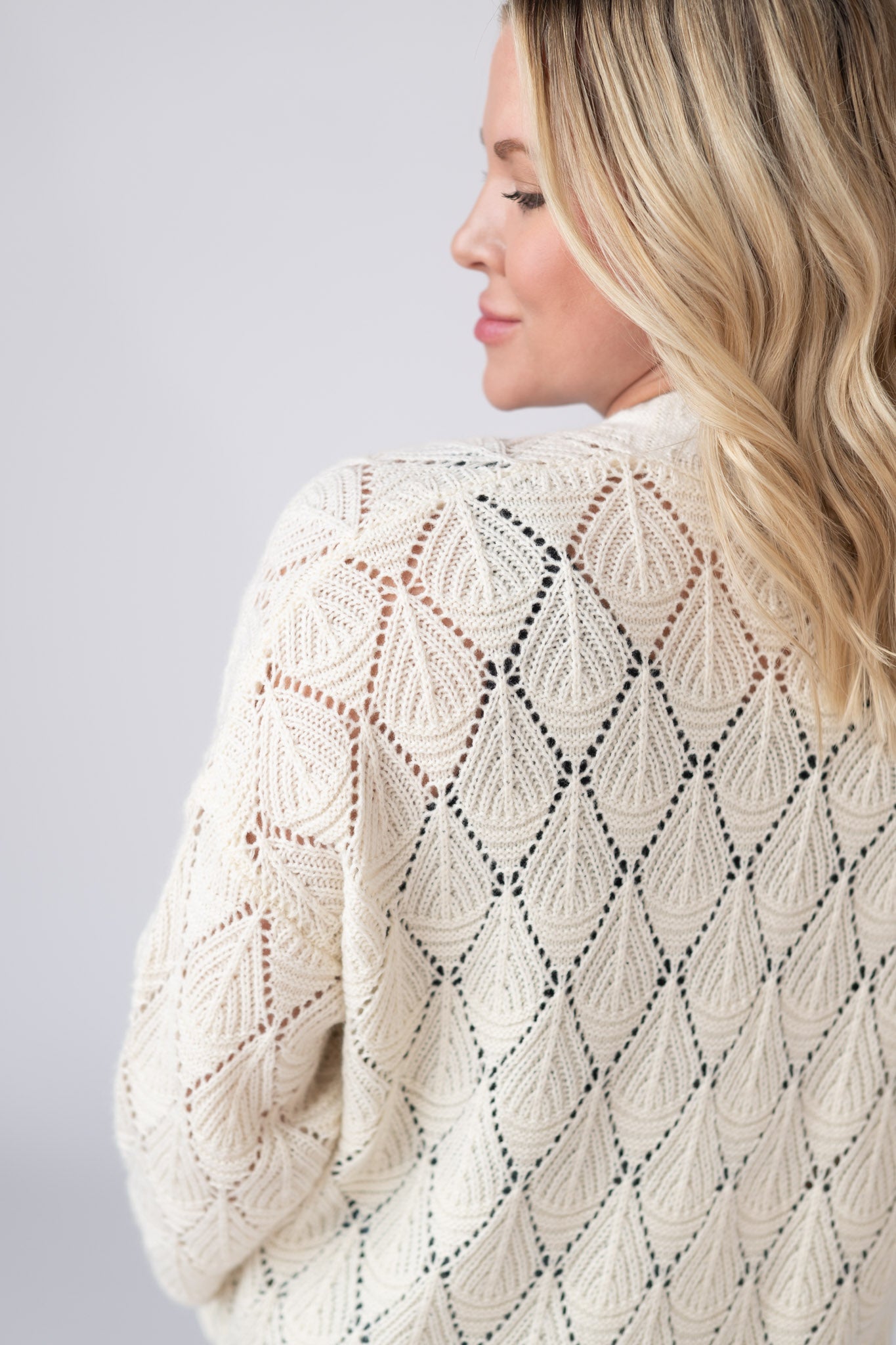 Michelle Mae Open Knit Cardigan - Ivory