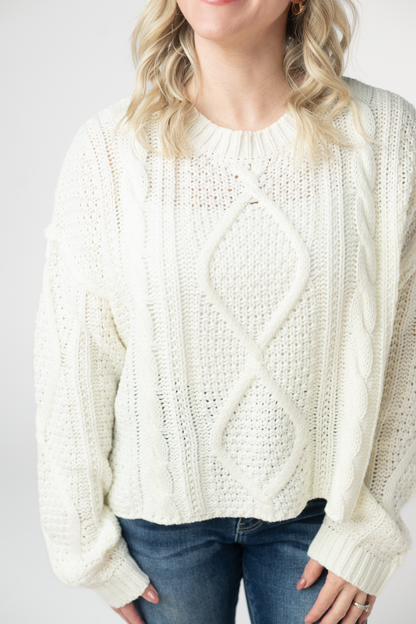 Michelle Mae Cable Knit Sweater - Ivory