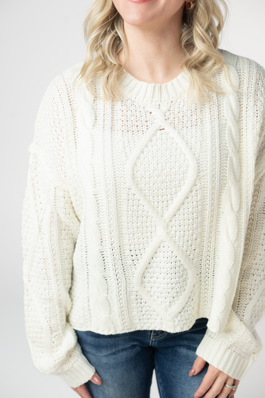Michelle Mae Cable Knit Sweater - Ivory