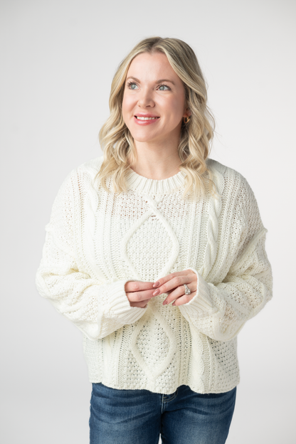 Michelle Mae Cable Knit Sweater - Ivory