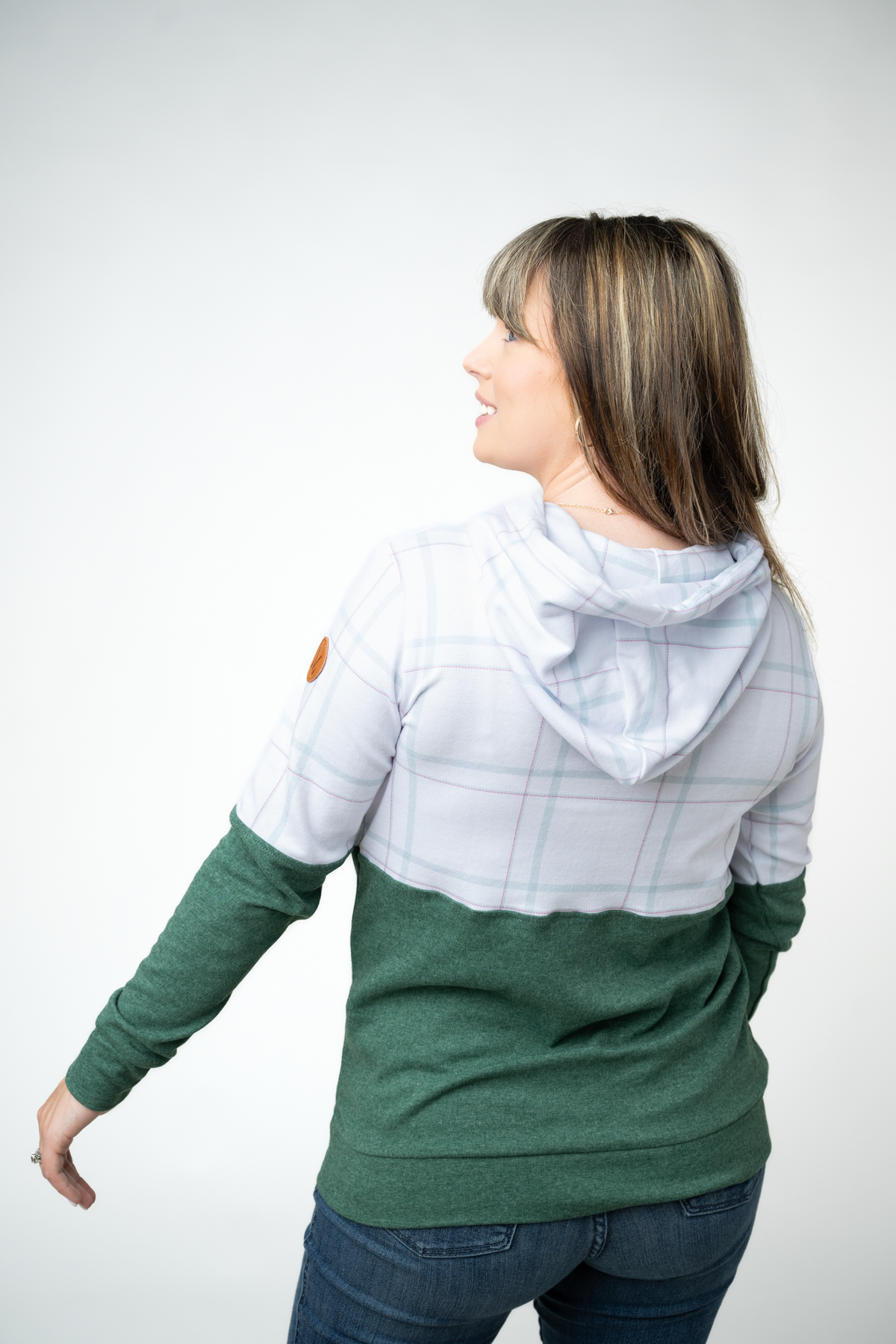 Michelle Mae Hailey Pullover Hoodie - Mint and Red Plaid and Evergreen