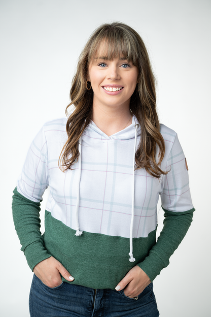 Michelle Mae Hailey Pullover Hoodie - Mint and Red Plaid and Evergreen