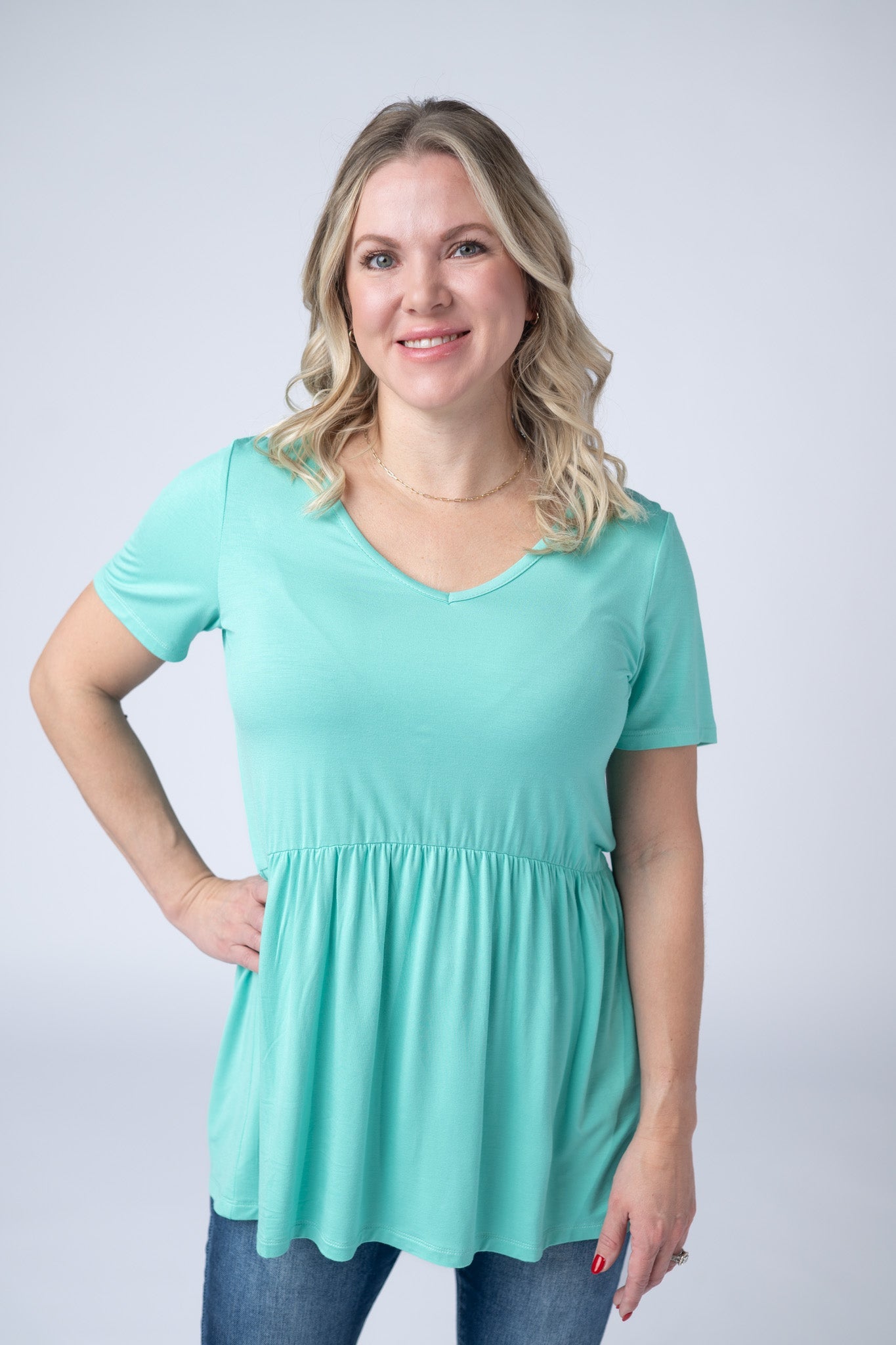 Michelle Mae Sarah Ruffle Short Sleeve - Turquoise