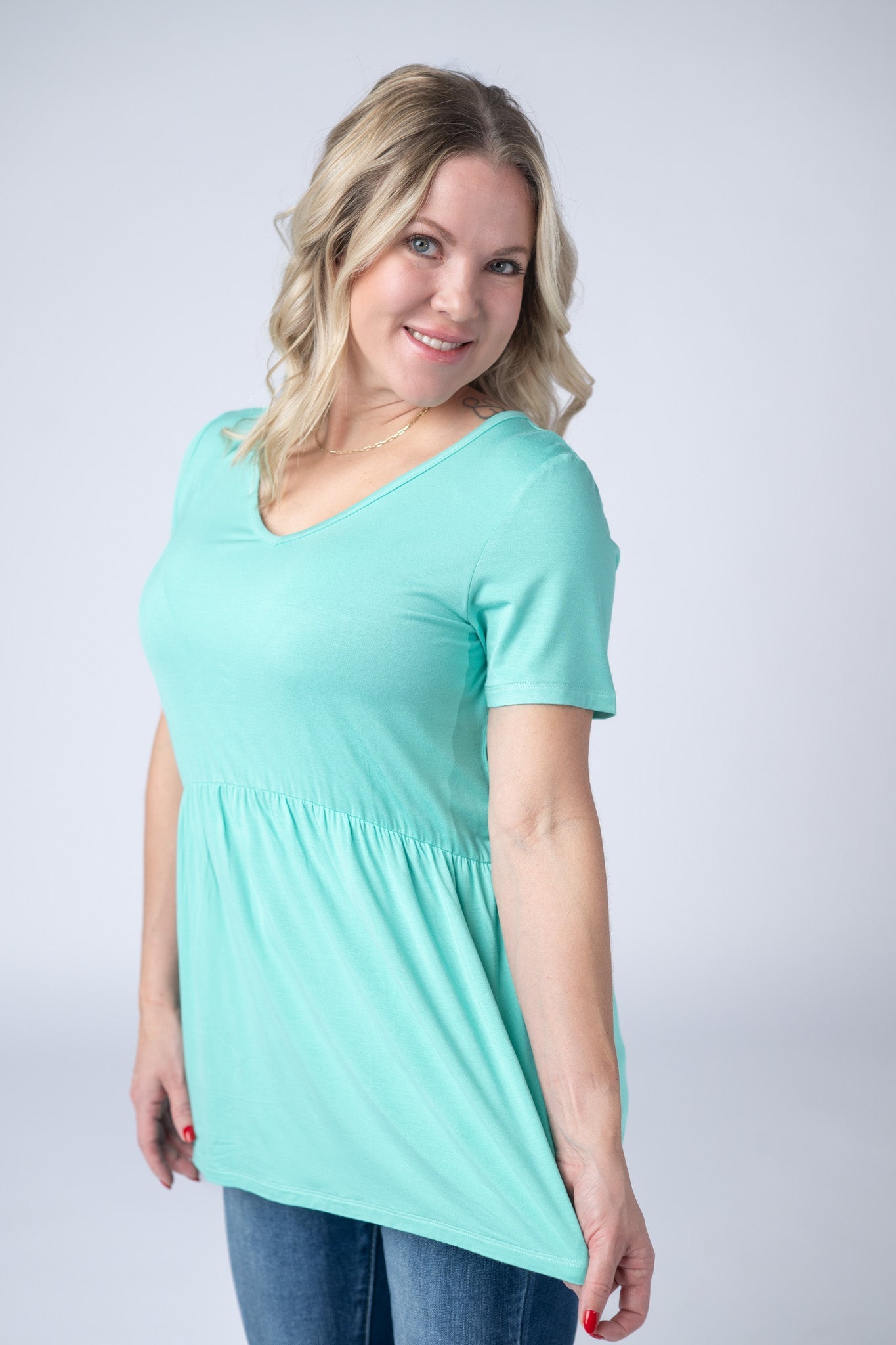 Michelle Mae Sarah Ruffle Short Sleeve - Turquoise