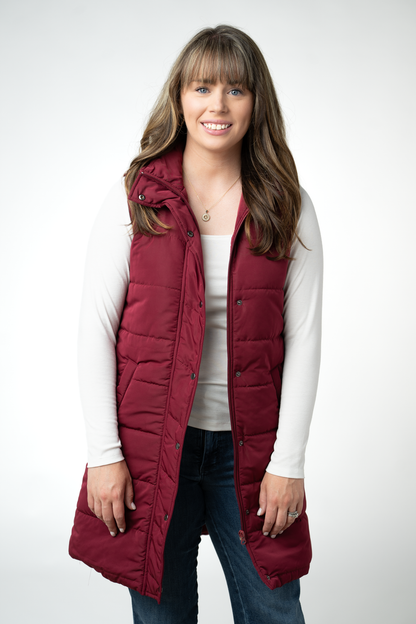 Michelle Mae Harlow Long Vest - Burgundy