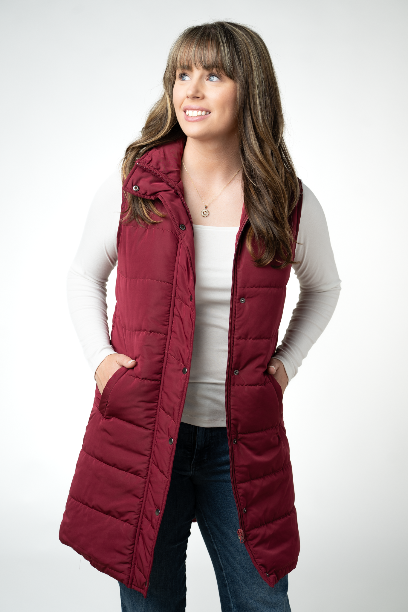 Michelle Mae Harlow Long Vest - Burgundy
