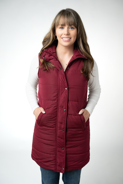 Michelle Mae Harlow Long Vest - Burgundy