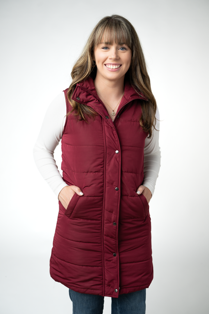 Michelle Mae Harlow Long Vest - Burgundy
