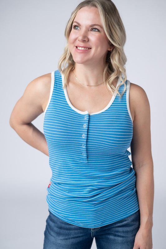 Michelle Mae Shiloh Button Snap Tank - Ocean Blue