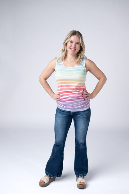 Michelle Mae Ava Tank - Rainbow Stripes
