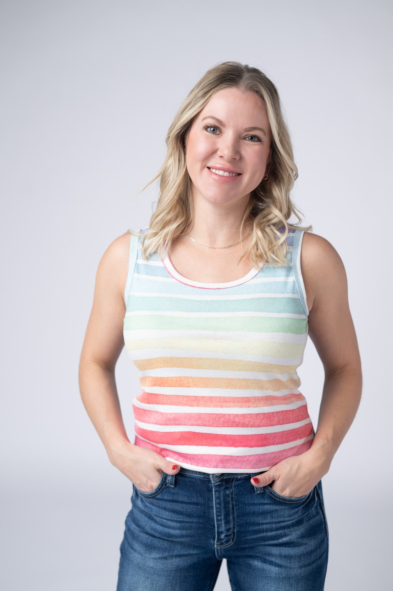 Michelle Mae Ava Tank - Rainbow Stripes