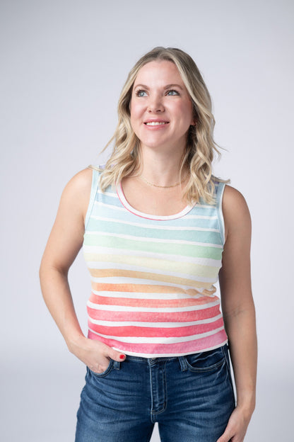 Michelle Mae Ava Tank - Rainbow Stripes
