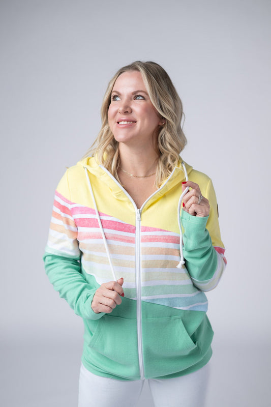 Michelle Mae Colorblock Fullzip - Yellow, Rainbow Stripes, and Lime