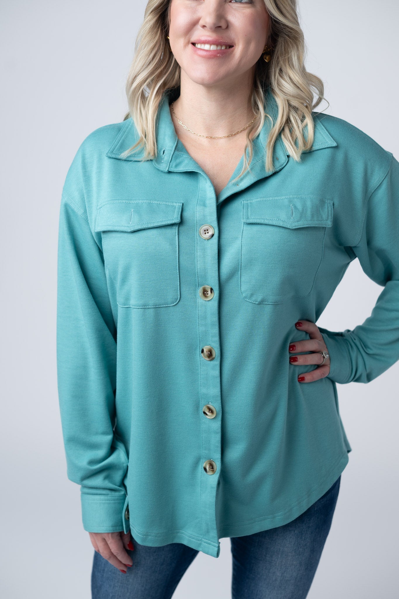 Michelle Mae Brenna Button Down Top - Teal