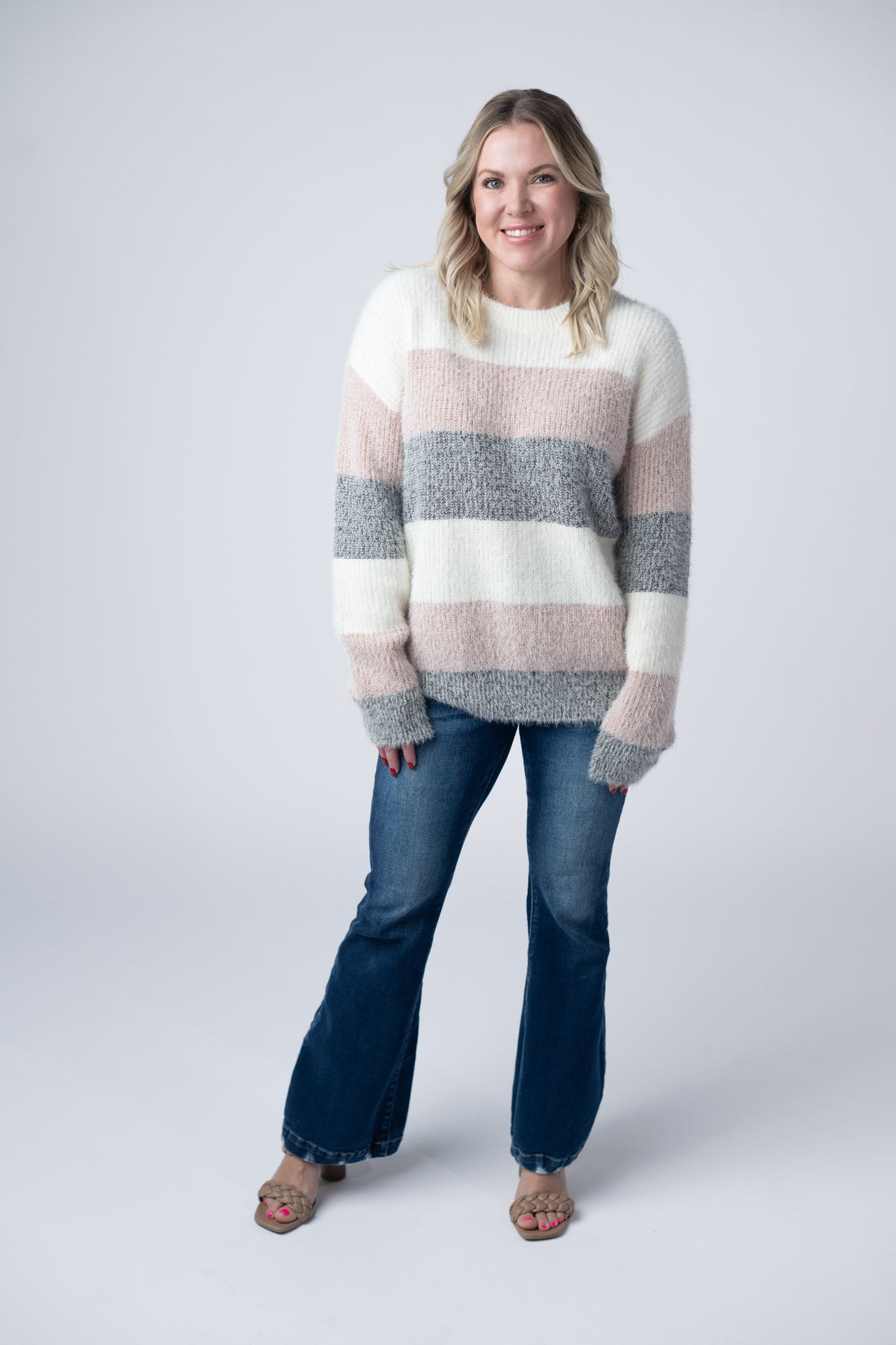 Michelle Mae Cozy Block Sweater - Pink and Grey