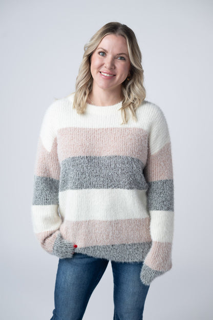 Michelle Mae Cozy Block Sweater - Pink and Grey