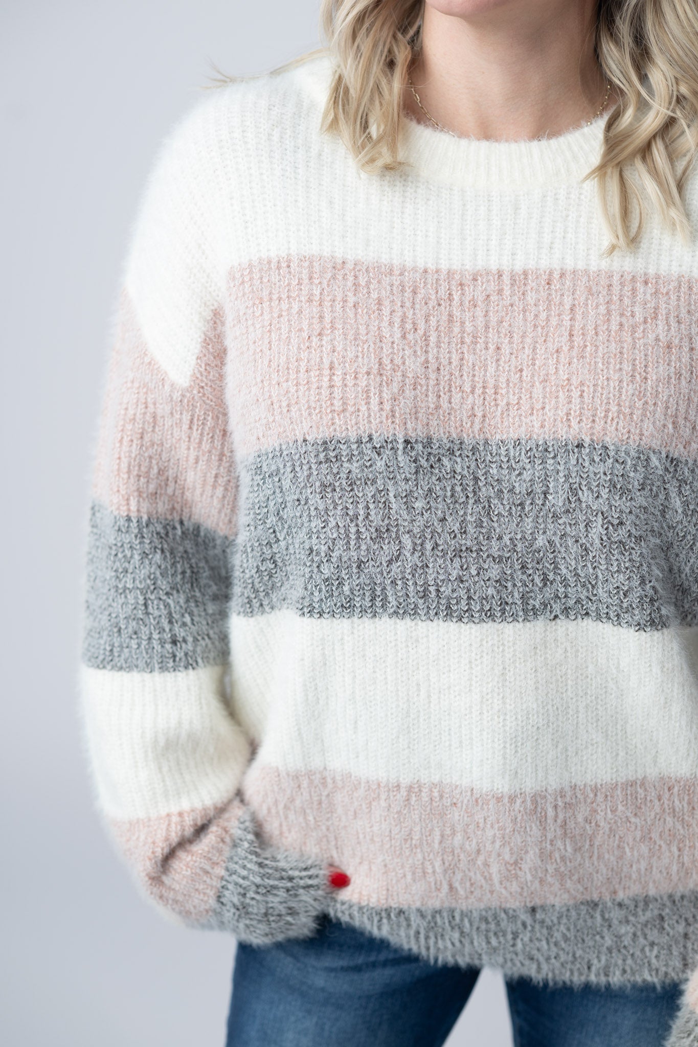Michelle Mae Cozy Block Sweater - Pink and Grey
