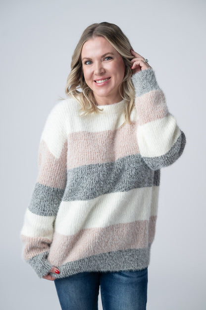 Michelle Mae Cozy Block Sweater - Pink and Grey