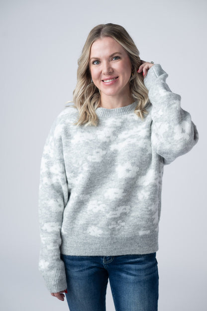 Michelle Mae Floral Abstract Sweater - Grey