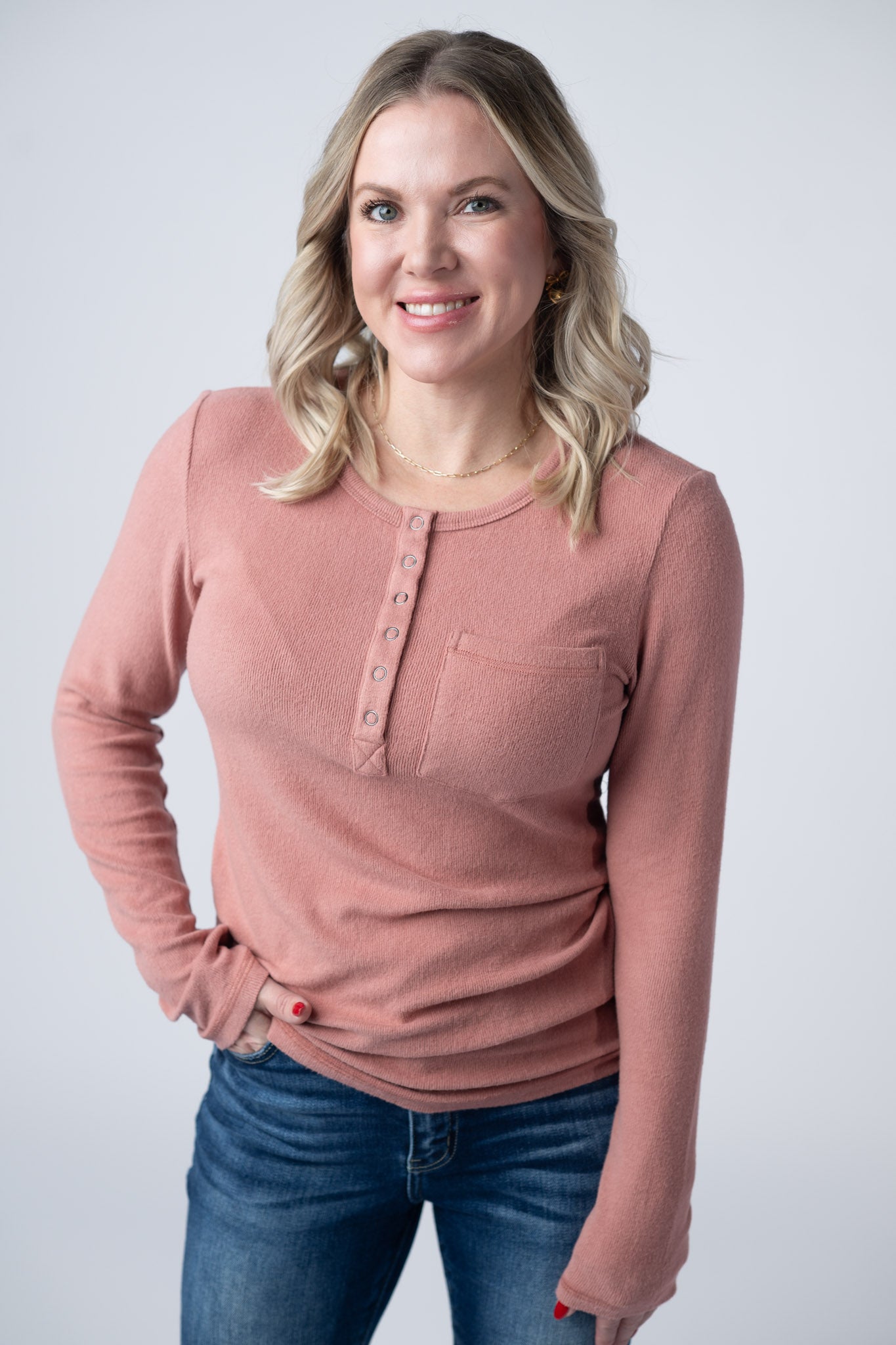 Michelle Mae Georgia Long Sleeve Top - Rose