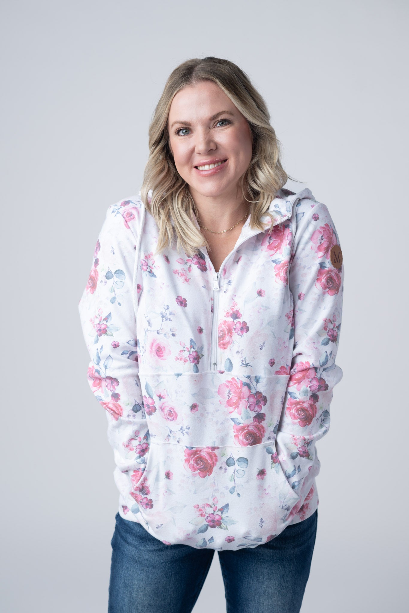 Michelle Mae HalfZip Hoodie - Pink Bloom