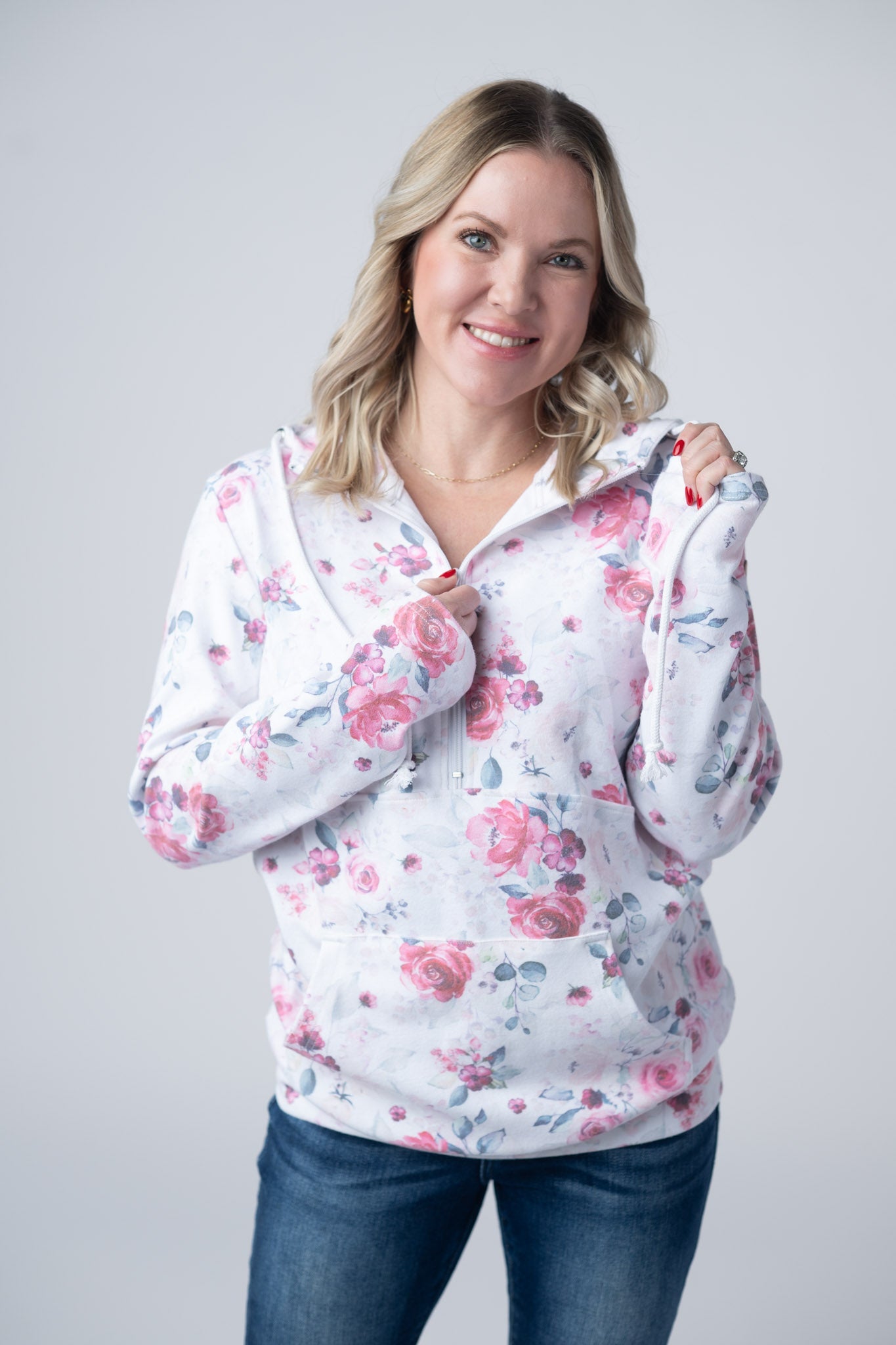 Michelle Mae HalfZip Hoodie - Pink Bloom