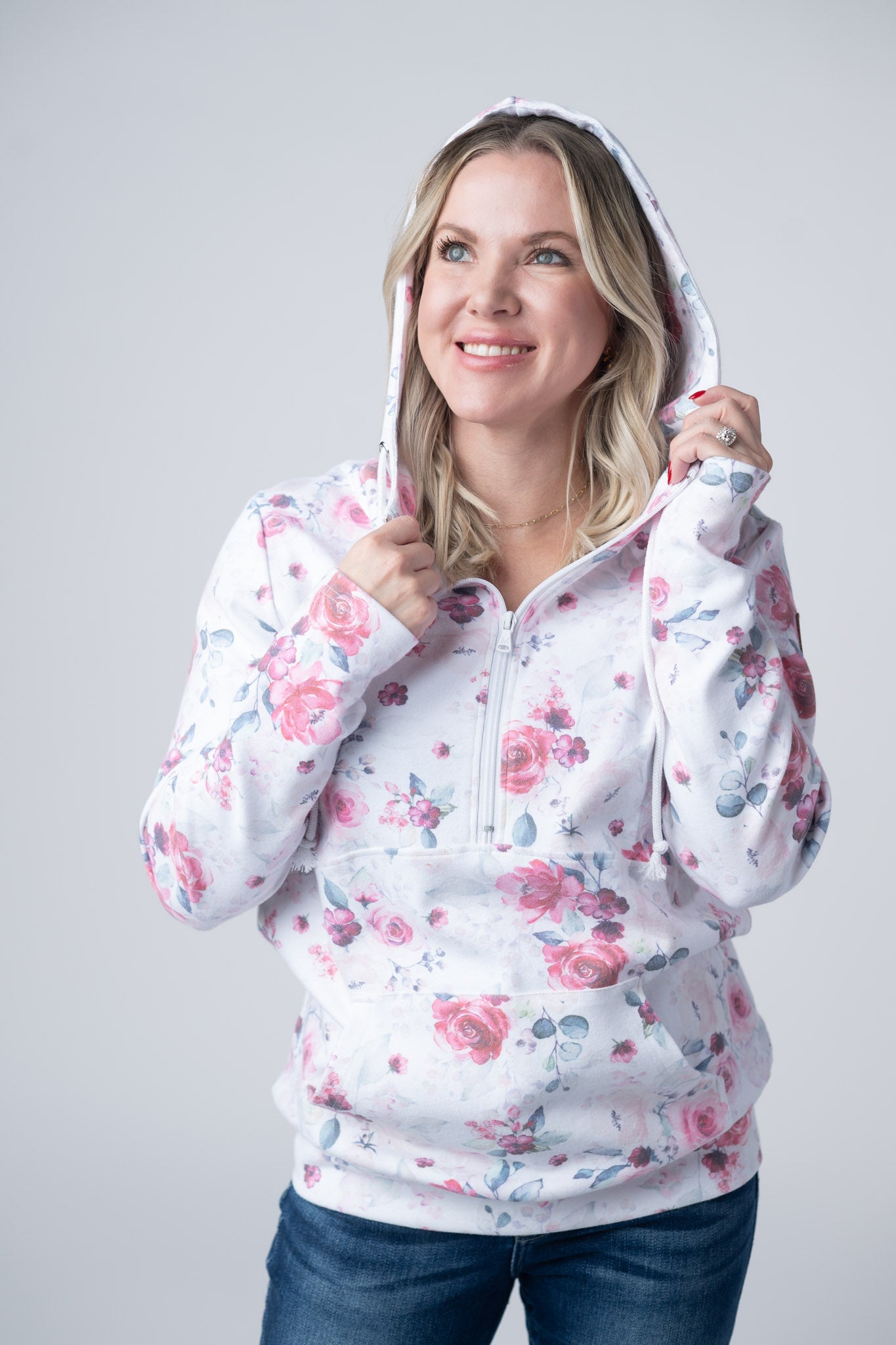 Michelle Mae HalfZip Hoodie - Pink Bloom