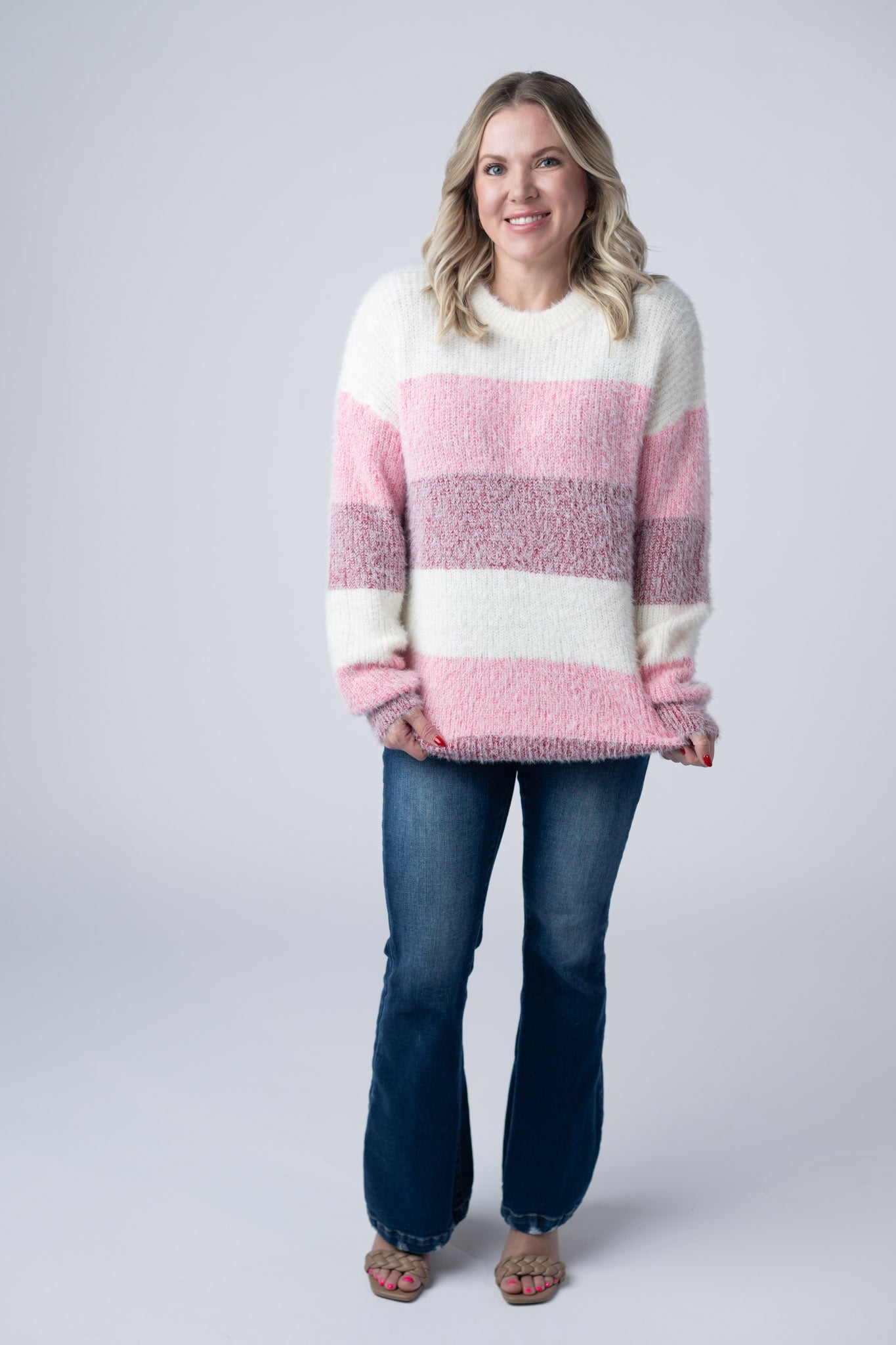 Michelle Mae Cozy Block Sweater - VDay Stripes