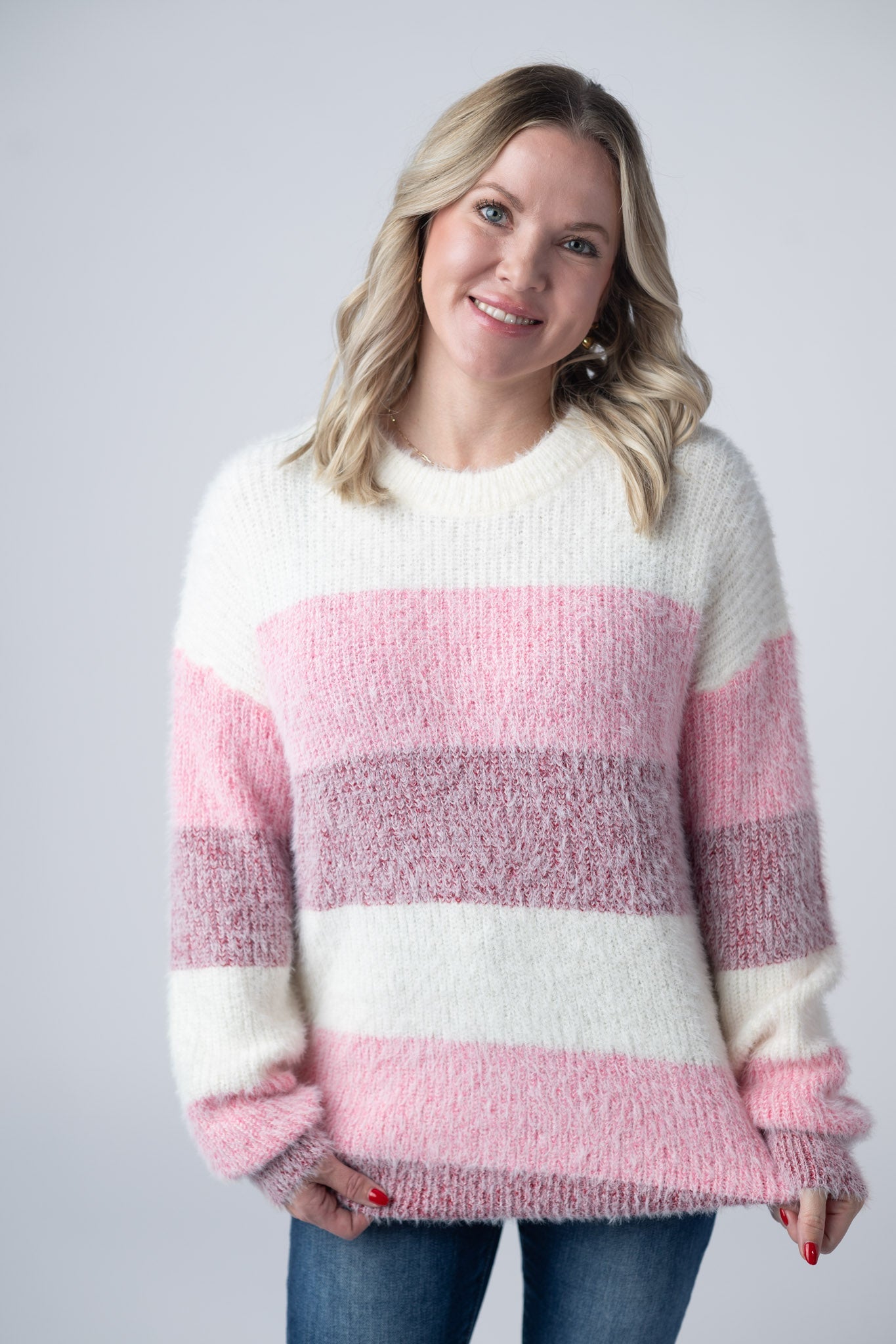 Michelle Mae Cozy Block Sweater - VDay Stripes