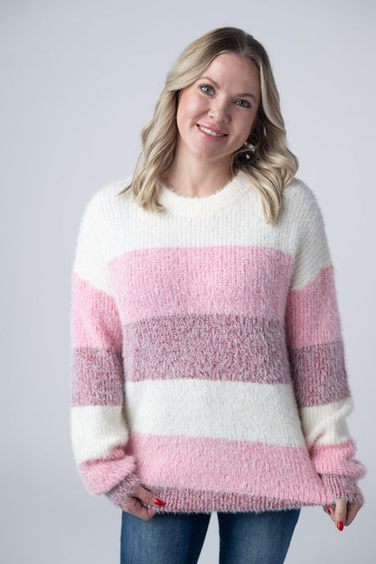 Michelle Mae Cozy Block Sweater - VDay Stripes