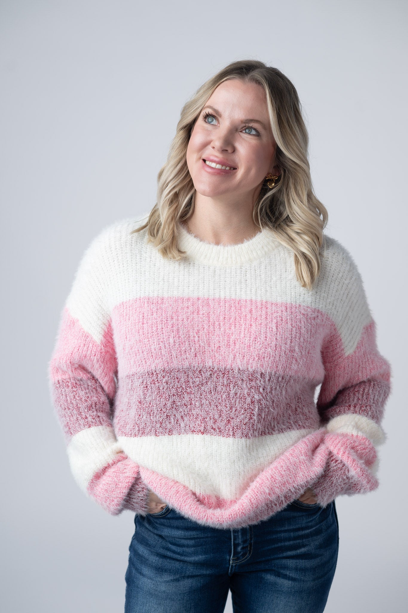 Michelle Mae Cozy Block Sweater - VDay Stripes