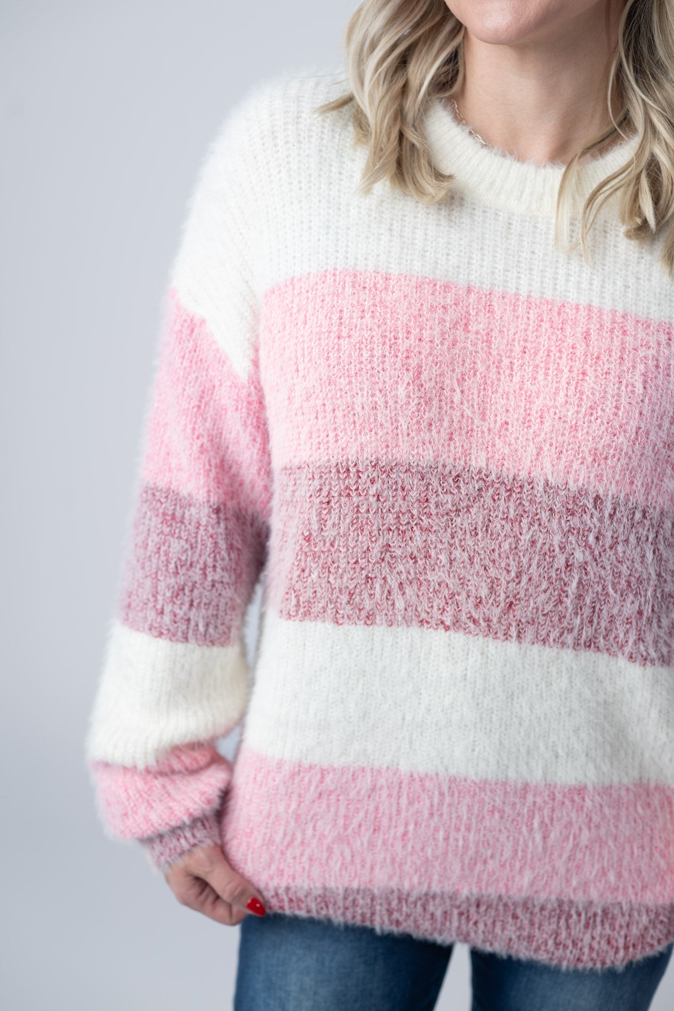 Michelle Mae Cozy Block Sweater - VDay Stripes