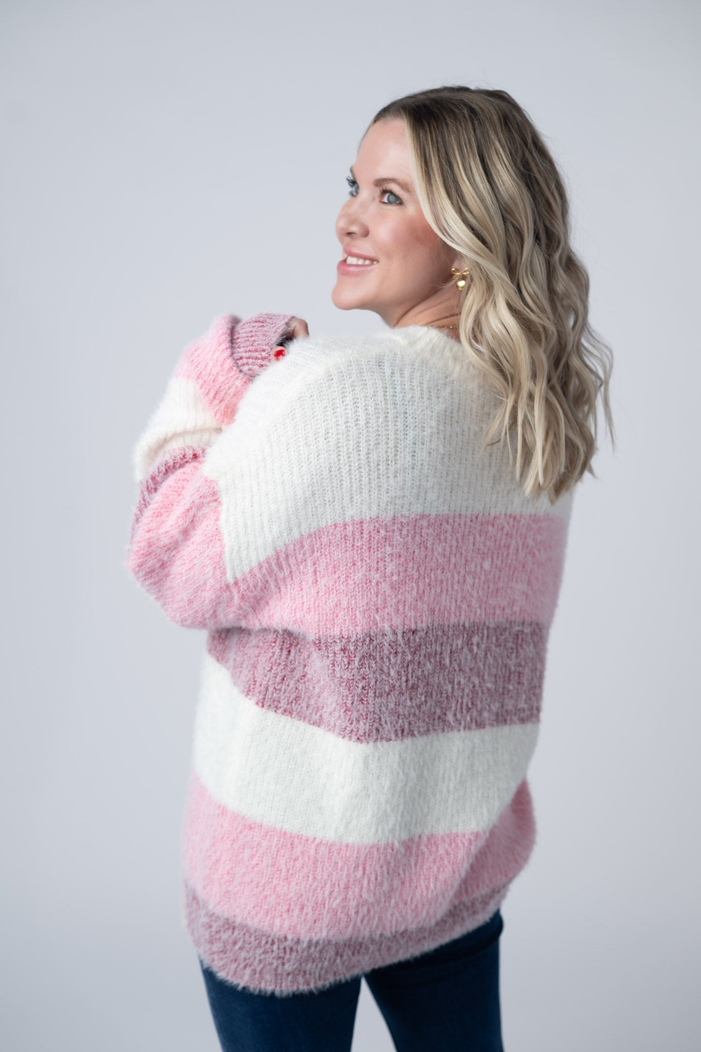 Michelle Mae Cozy Block Sweater - VDay Stripes