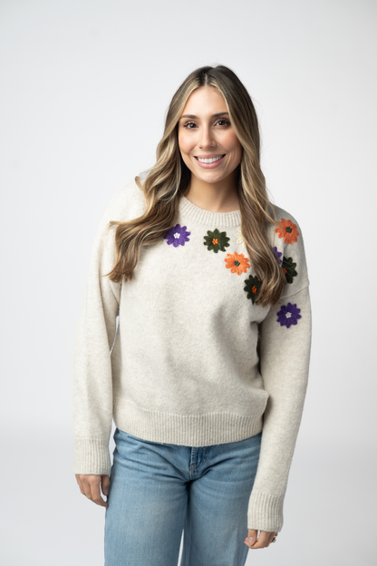 PREORDER Michelle Mae Fall Floral Sweater - Beige