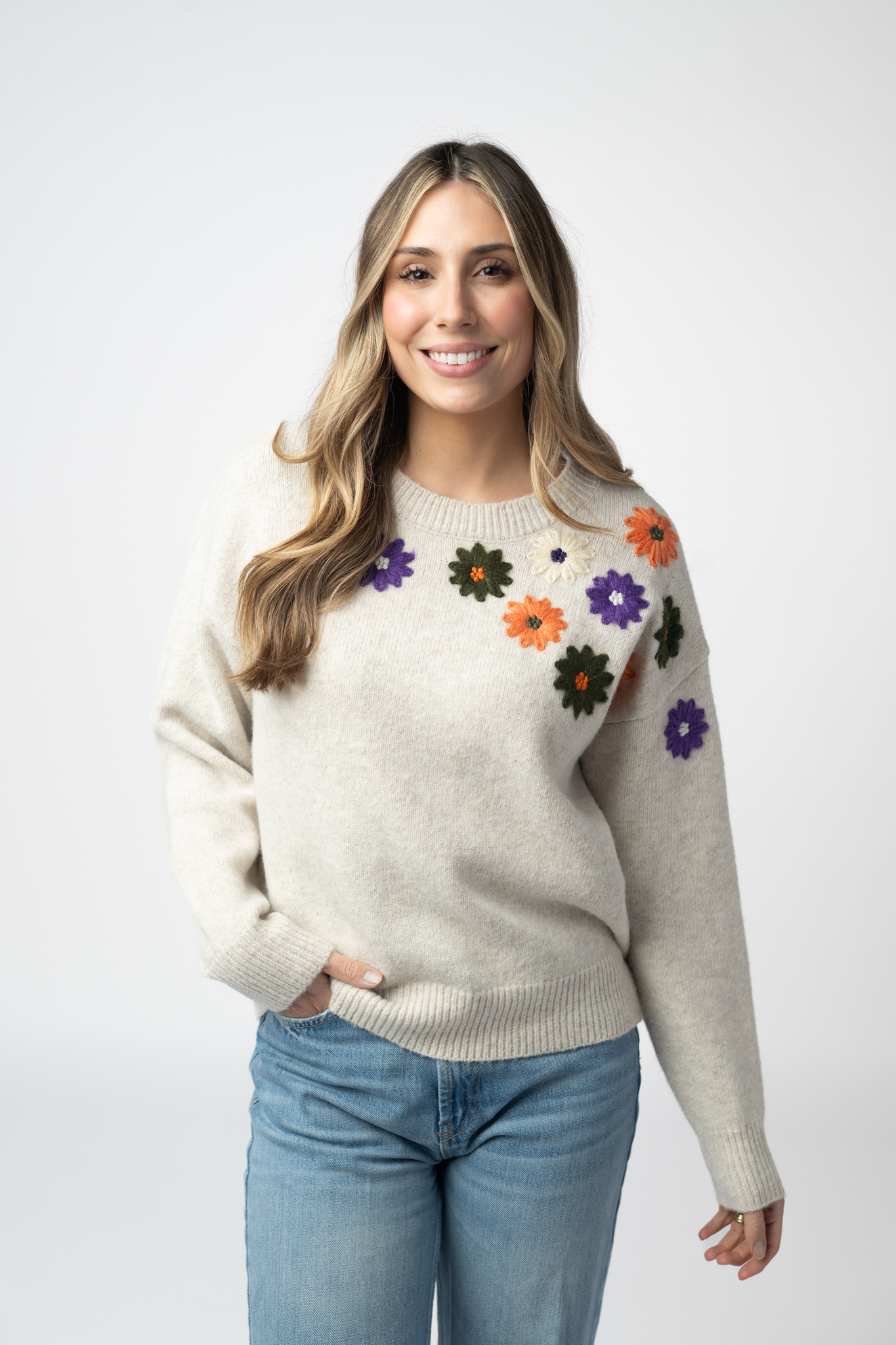 PREORDER Michelle Mae Fall Floral Sweater - Beige