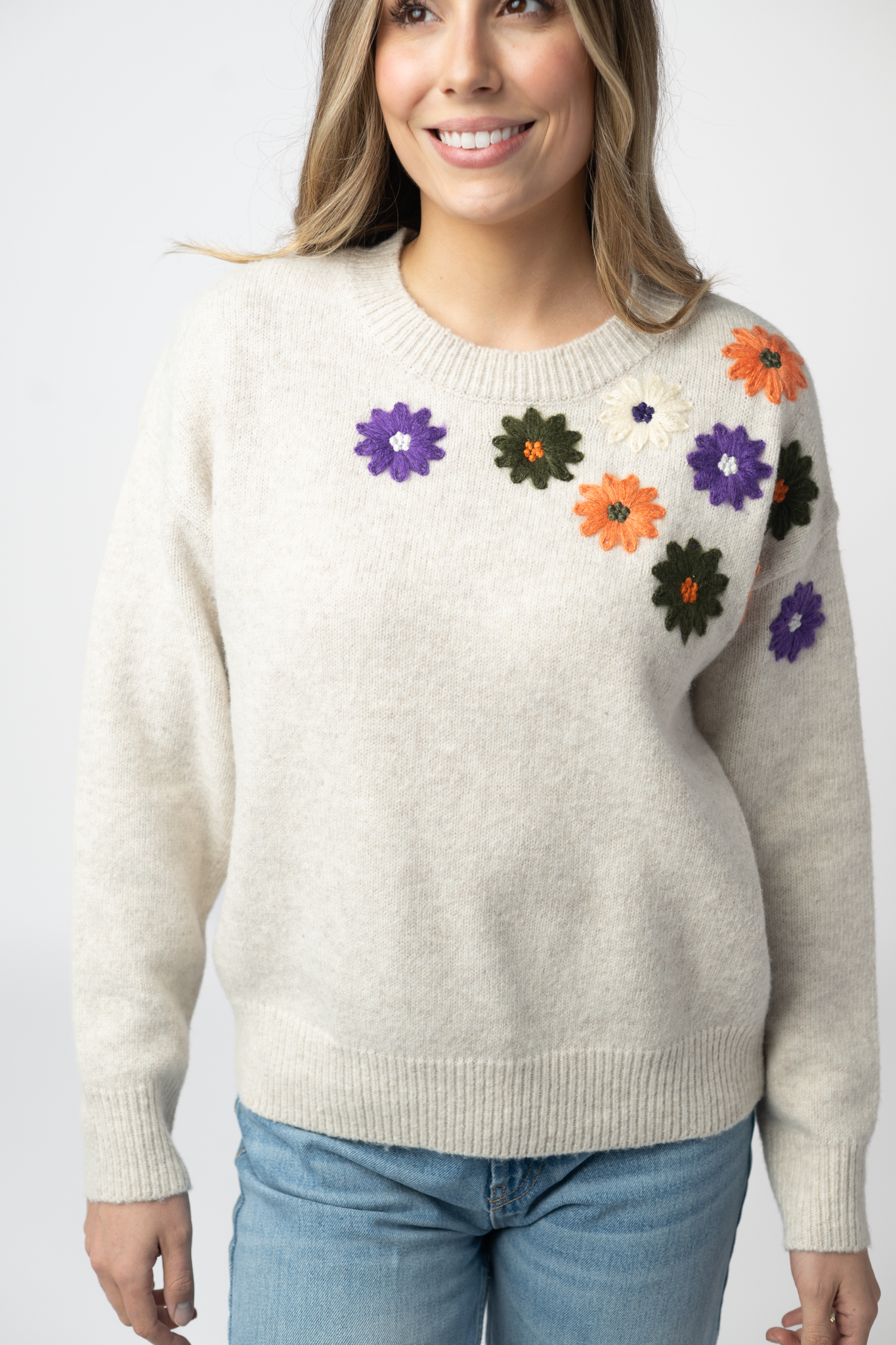 PREORDER Michelle Mae Fall Floral Sweater - Beige