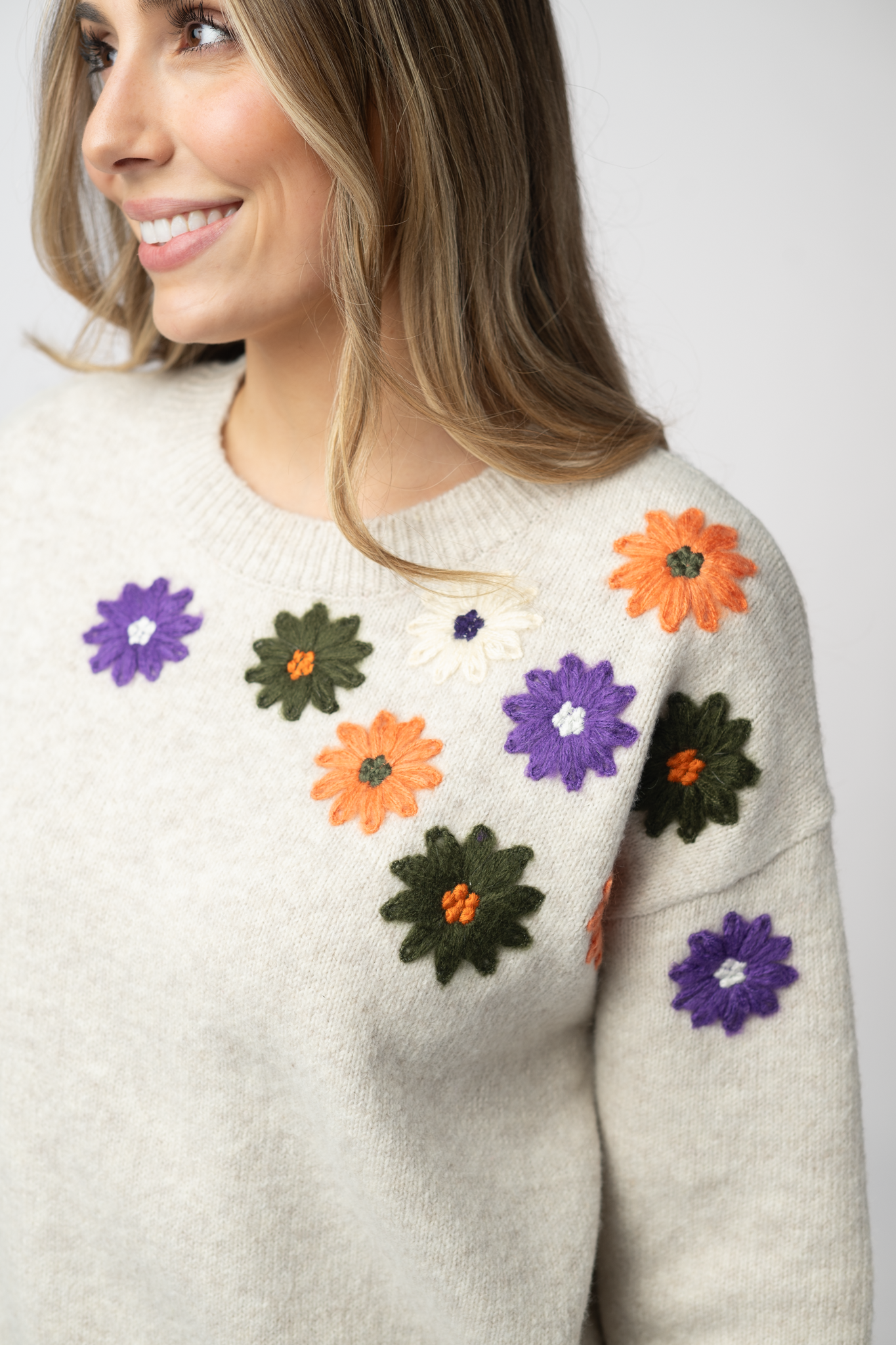 PREORDER Michelle Mae Fall Floral Sweater - Beige