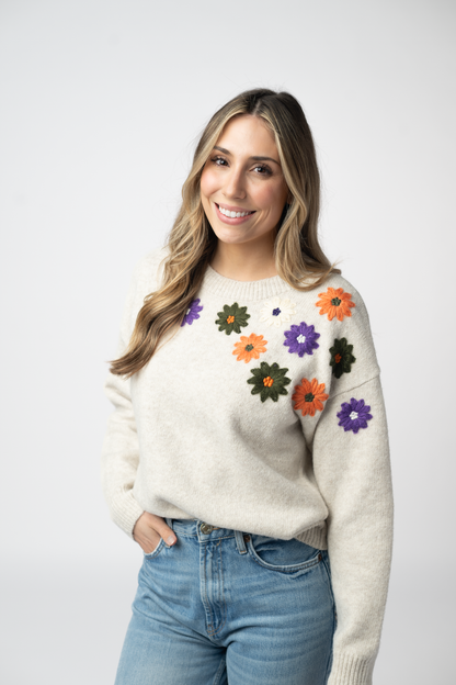 PREORDER Michelle Mae Fall Floral Sweater - Beige