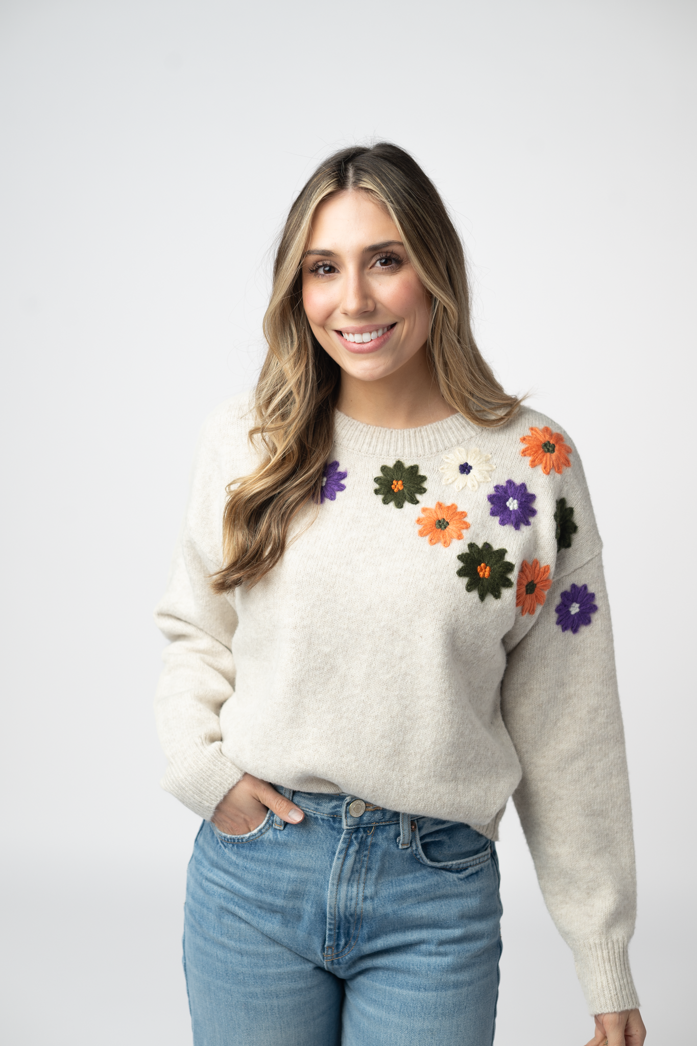 PREORDER Michelle Mae Fall Floral Sweater - Beige