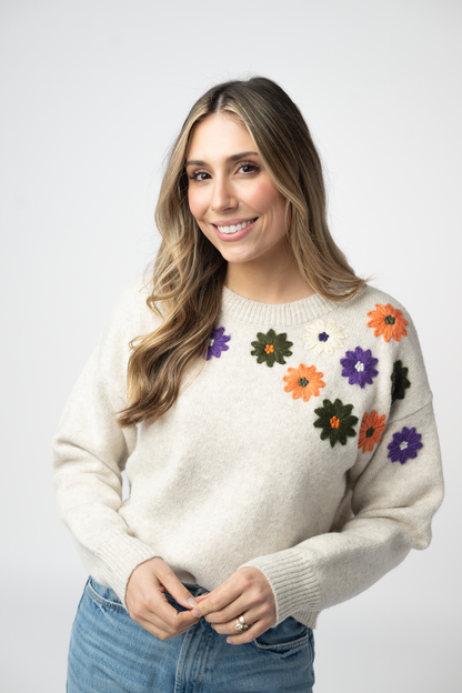 PREORDER Michelle Mae Fall Floral Sweater - Beige