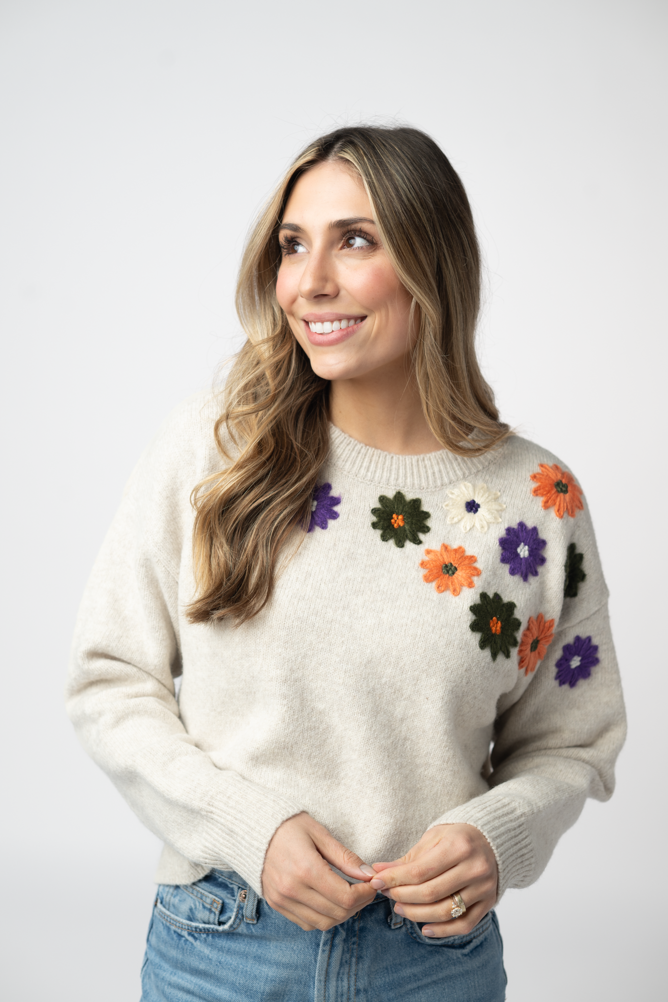 PREORDER Michelle Mae Fall Floral Sweater - Beige