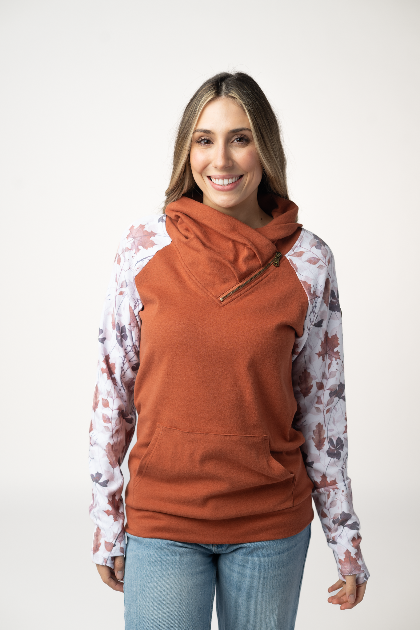 Michelle Mae Classic Zoey ZipCowl Sweatshirt - Maple and Fall Foliage