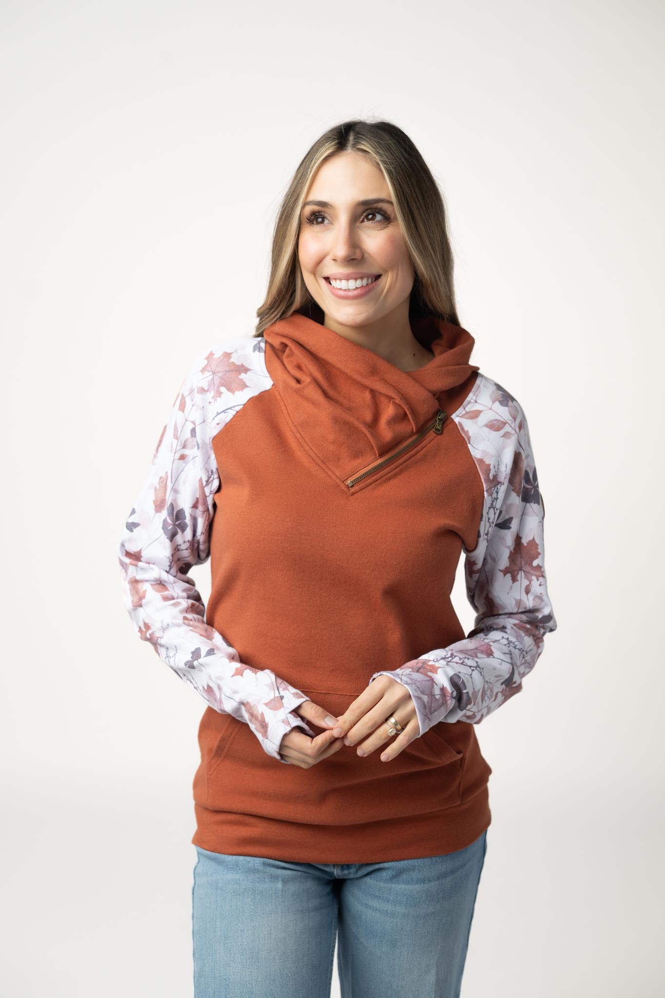 Michelle Mae Classic Zoey ZipCowl Sweatshirt - Maple and Fall Foliage