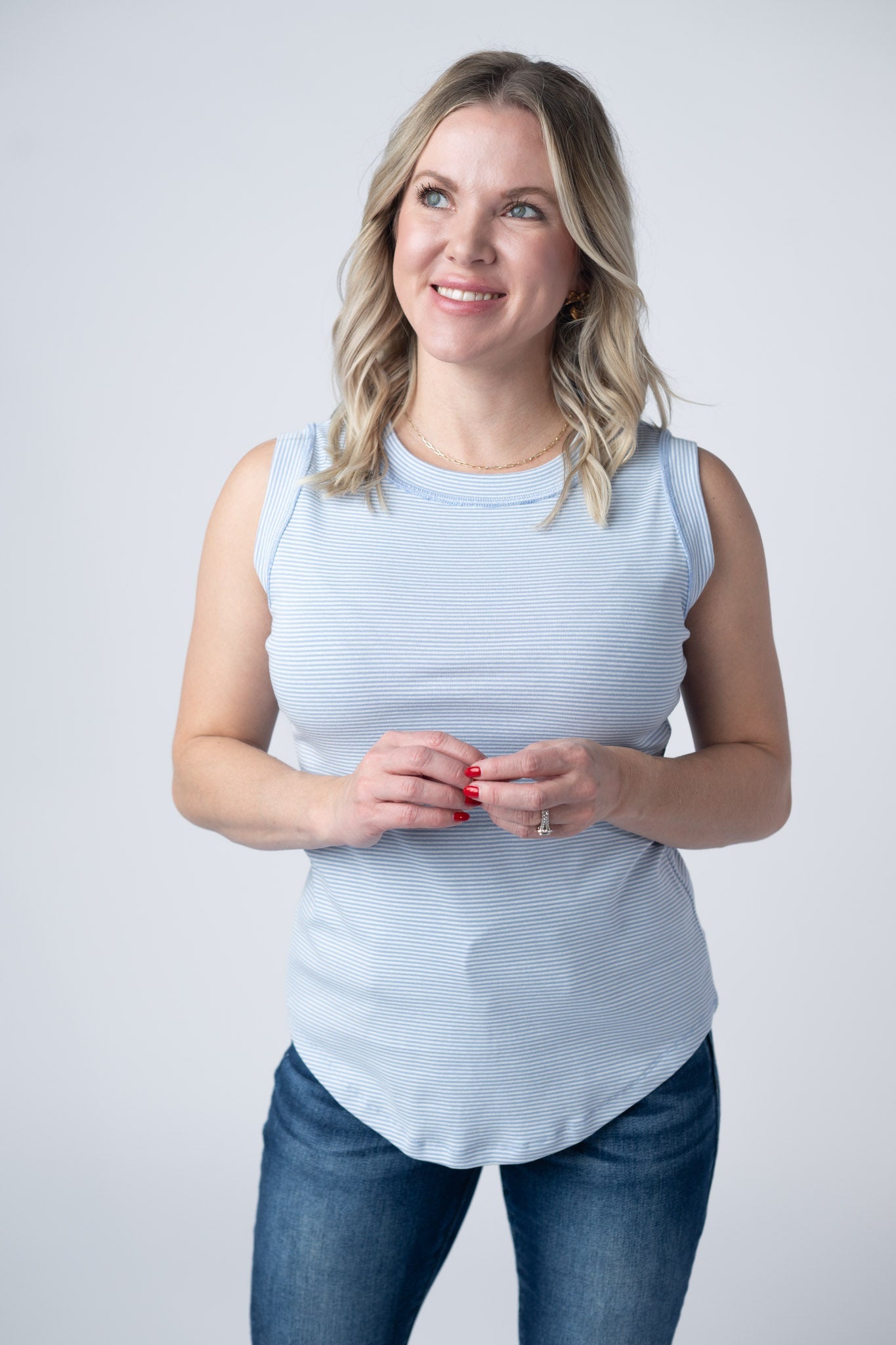 Michelle Mae Morgan Micro Striped Tank - Periwinkle