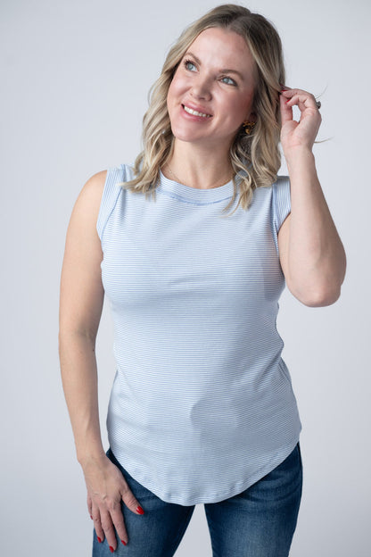 Michelle Mae Morgan Micro Striped Tank - Periwinkle