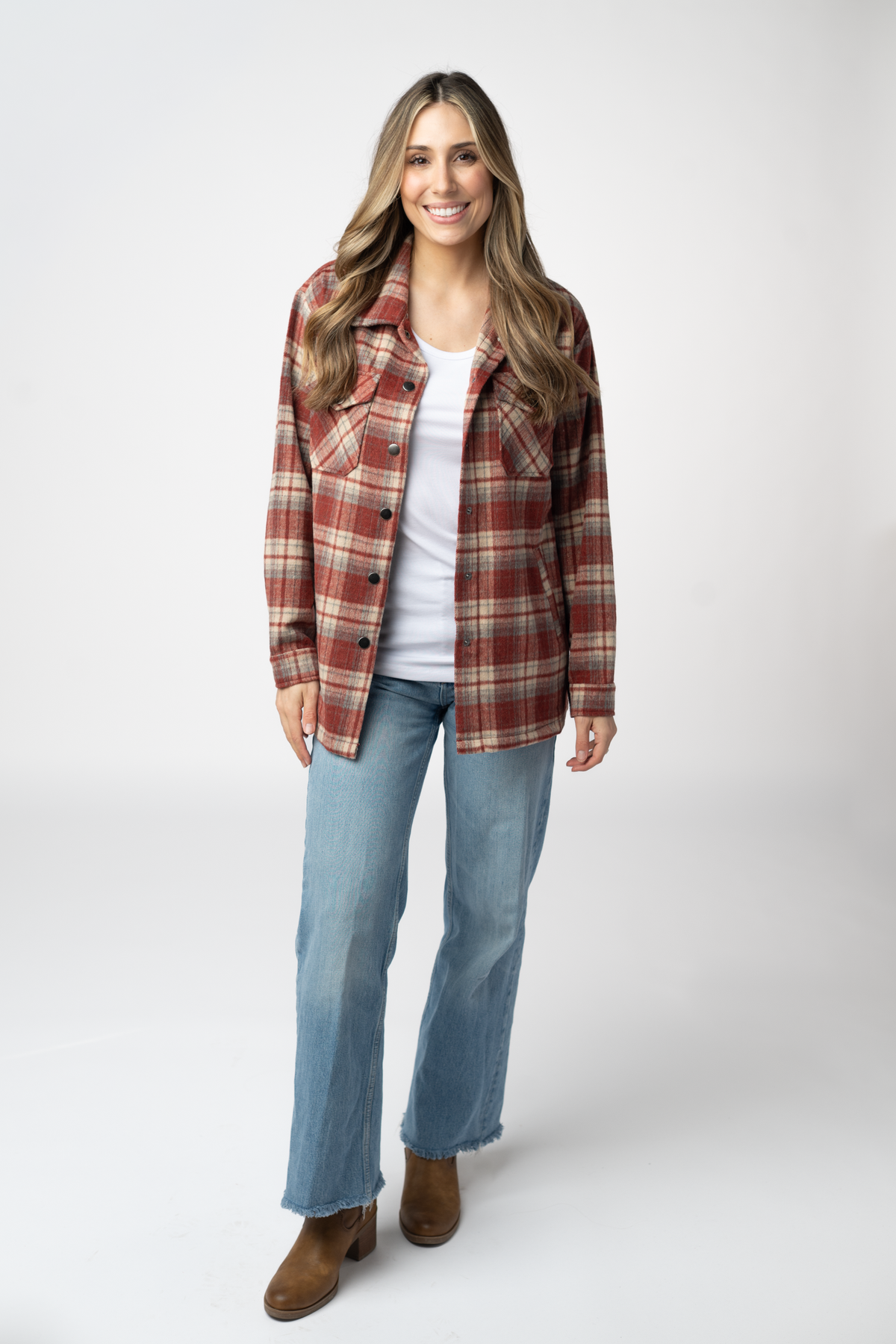 Michelle Mae Norah Shacket - Brick Plaid