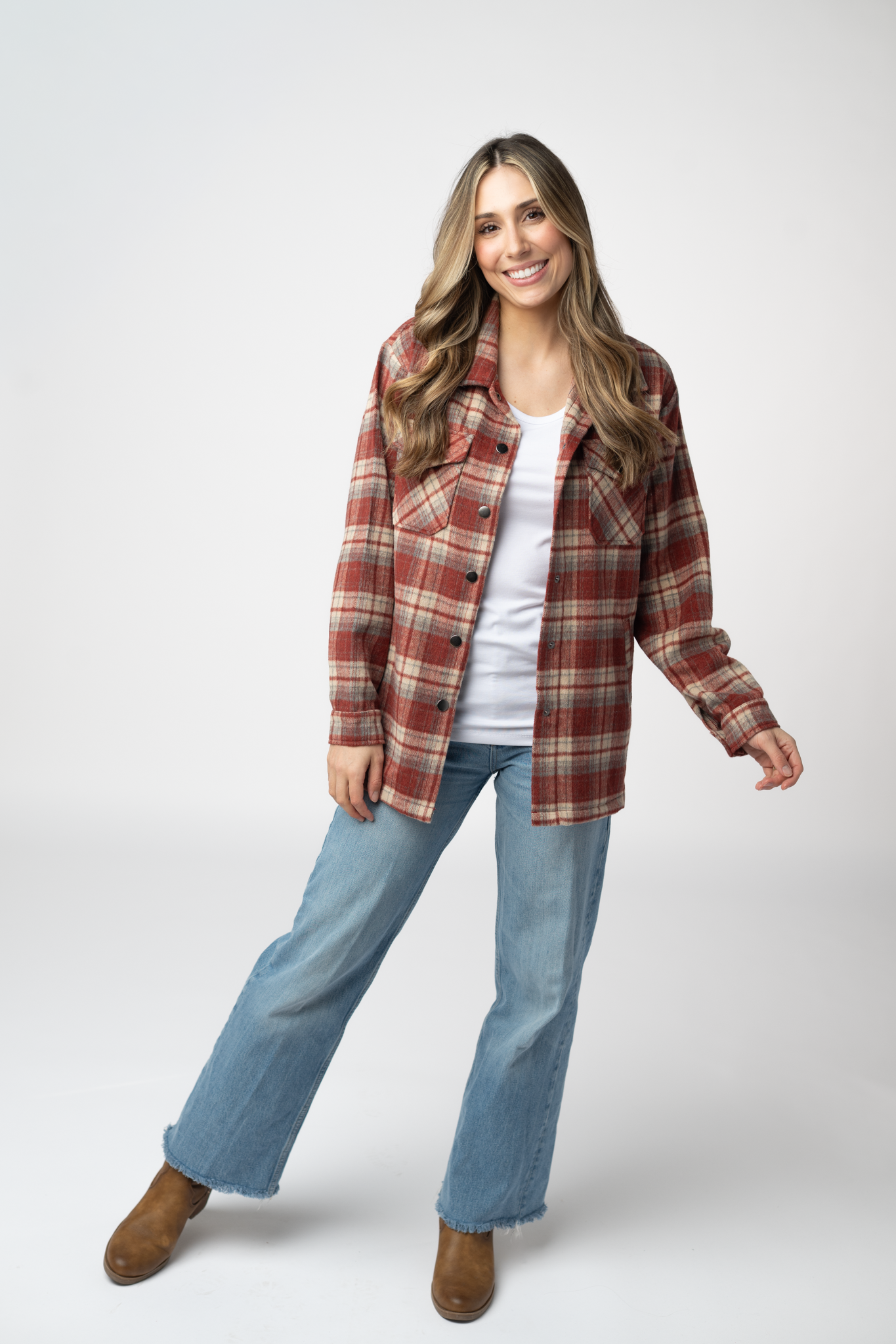 Michelle Mae Norah Shacket - Brick Plaid