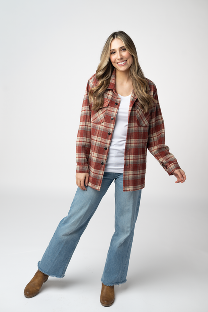Michelle Mae Norah Shacket - Brick Plaid